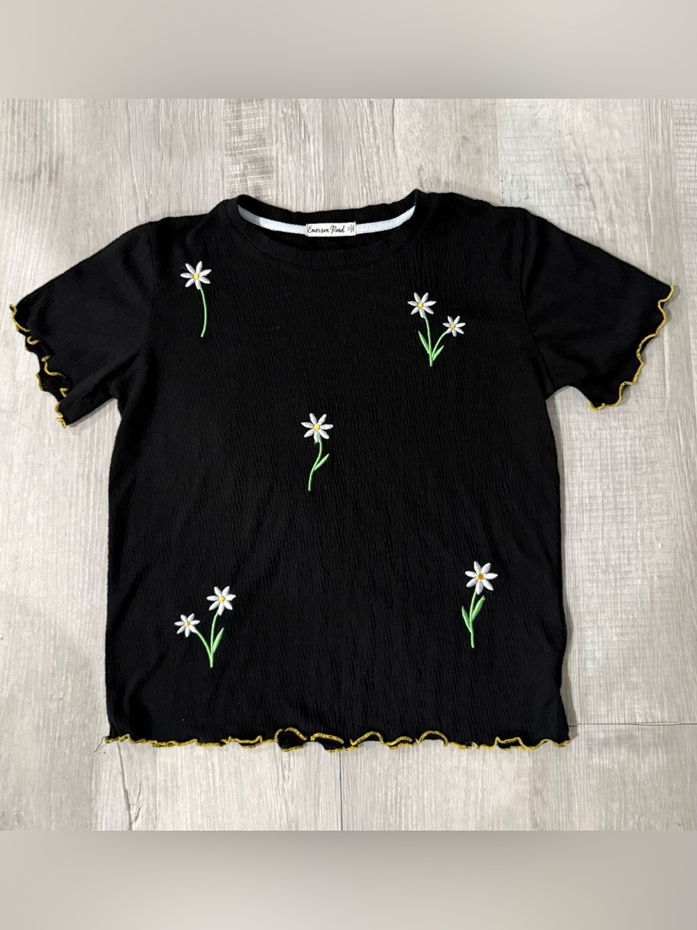 Women's Black Daisy Embroidered Short Sleeve Tee by Emerson Road